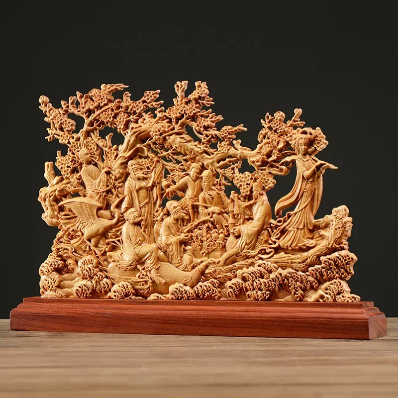33CM Thuja Wood Eight Immortals Sculpture
