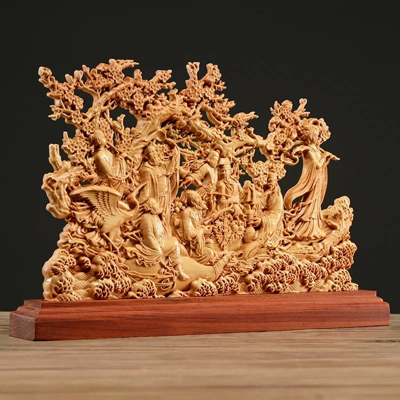 33CM Thuja Wood Eight Immortals Sculpture