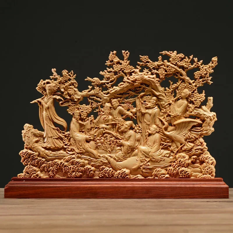 33CM Thuja Wood Eight Immortals Sculpture