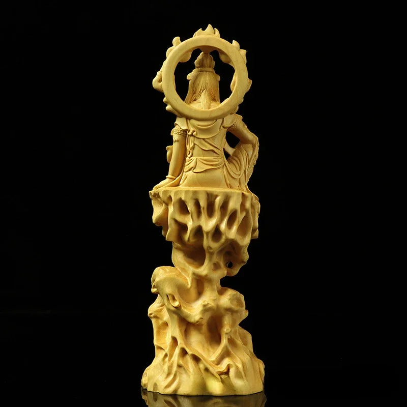 Feng Shui Boxwood Carving Buddha Statue Guanyin