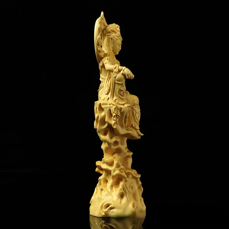 Feng Shui Boxwood Carving Buddha Statue Guanyin