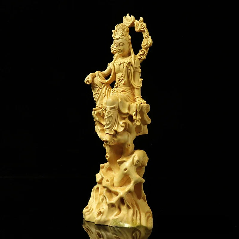 Feng Shui Boxwood Carving Buddha Statue Guanyin