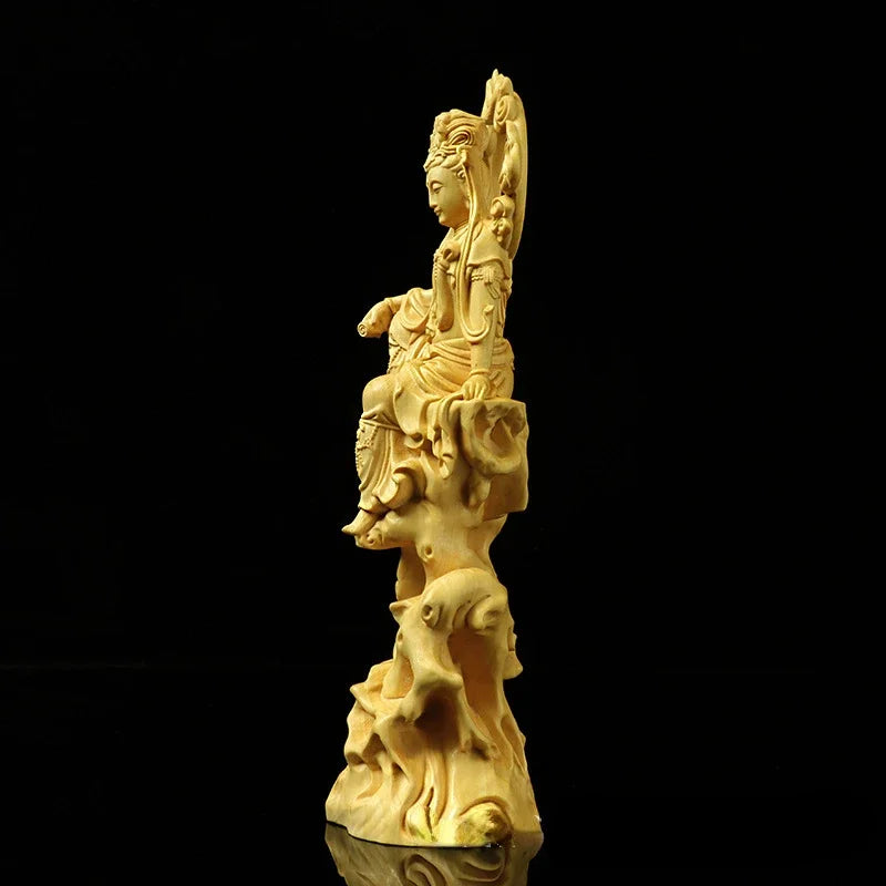 Feng Shui Boxwood Carving Buddha Statue Guanyin