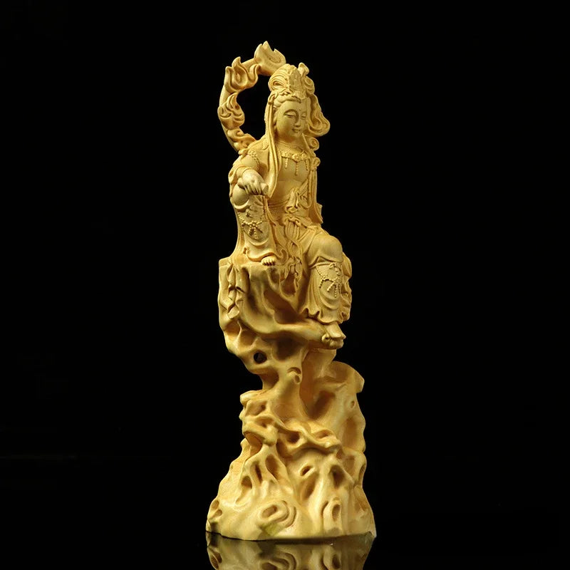 Feng Shui Boxwood Carving Buddha Statue Guanyin