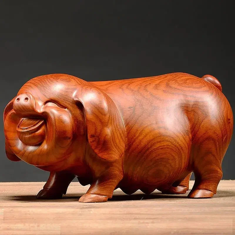 Feng Shui Wooden Crafts Carving Handmade Pig Figurines