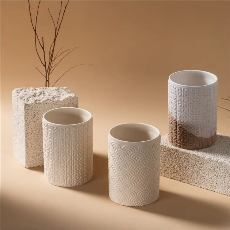 New Arrival Nordic Vase Modern Home Wedding Decoration Cylinder Embossed Ceramic Flower Vases