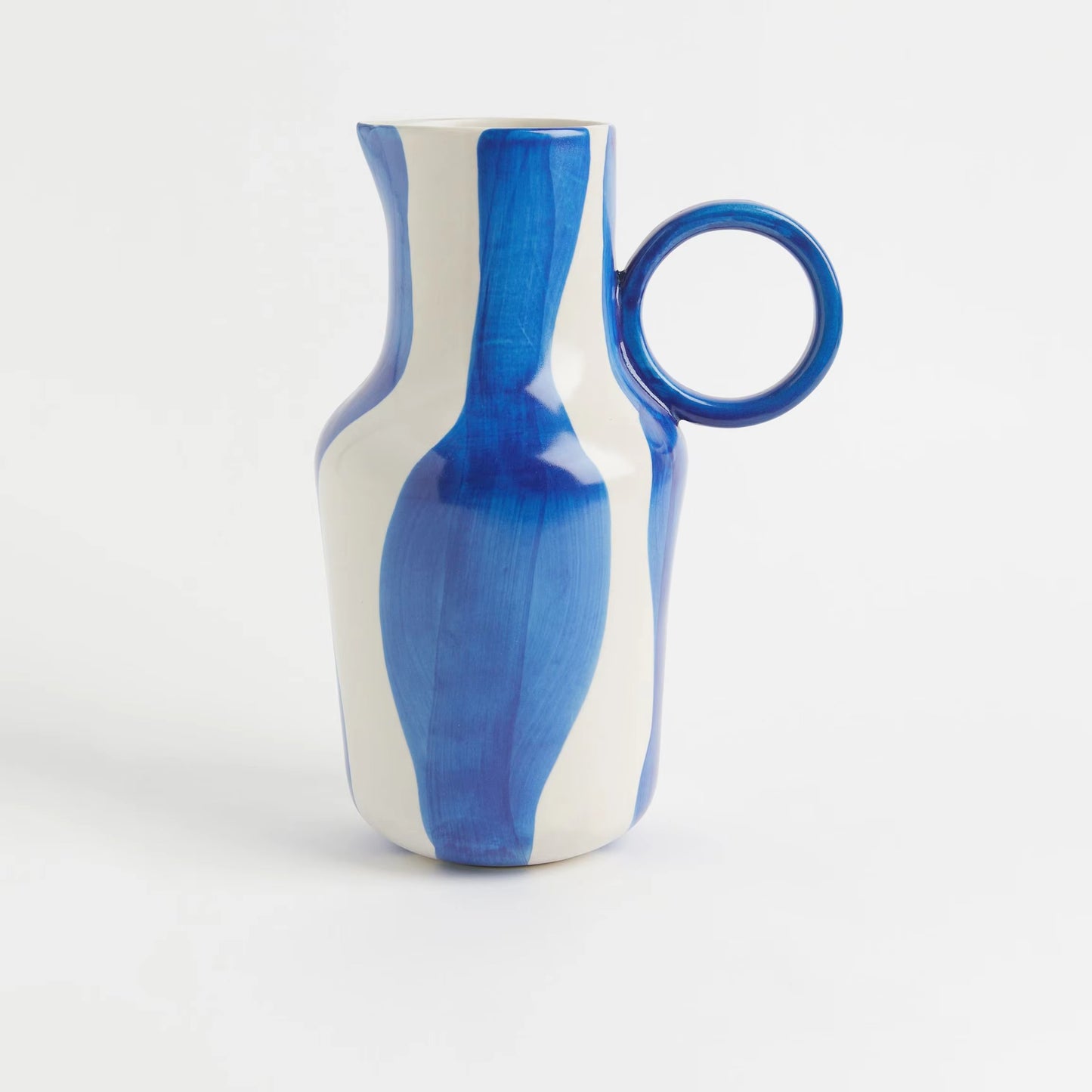 New Creative Design Hand-painted Modern Porcelain Round Handle Large Blue Luxury Ceramic Flower Vases for Home Decor