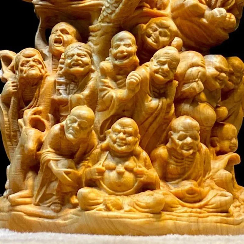 Thuja Wood Carving Eighteen Arhat Buddha Decor Tathagata