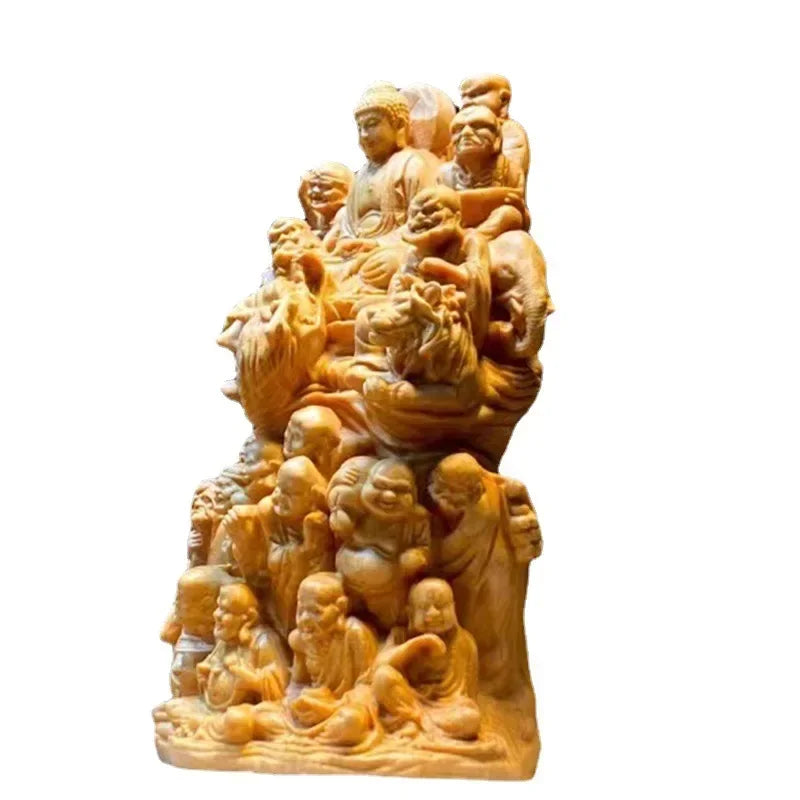 Thuja Wood Carving Eighteen Arhat Buddha Decor Tathagata
