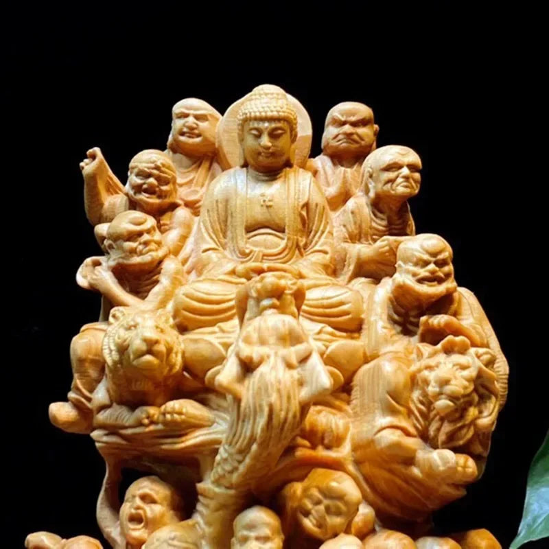 Thuja Wood Carving Eighteen Arhat Buddha Decor Tathagata