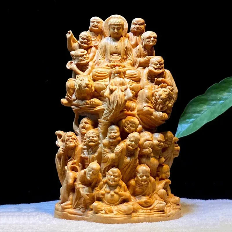 Thuja Wood Carving Eighteen Arhat Buddha Decor Tathagata