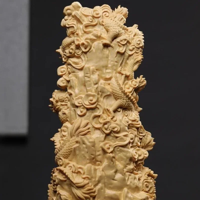 Wooden Carving Nine Dragons Guanyin Ornament
