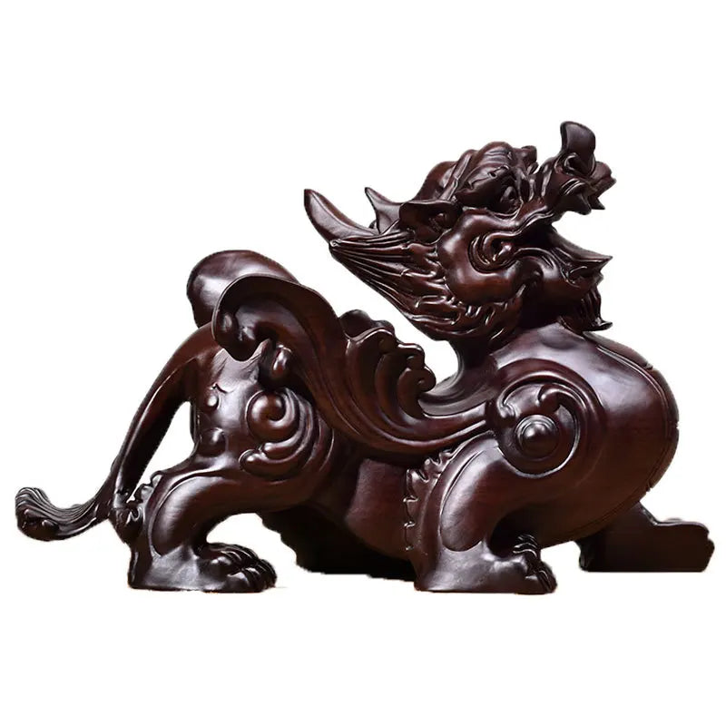 2pcs Pixiu Sculpture Solid Wood Decor