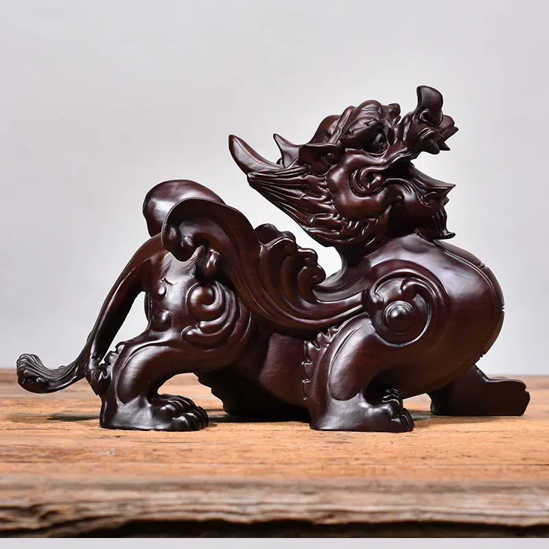 2pcs Pixiu Sculpture Solid Wood Decor