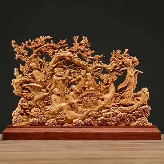 33CM Thuja Wood Eight Immortals Sculpture