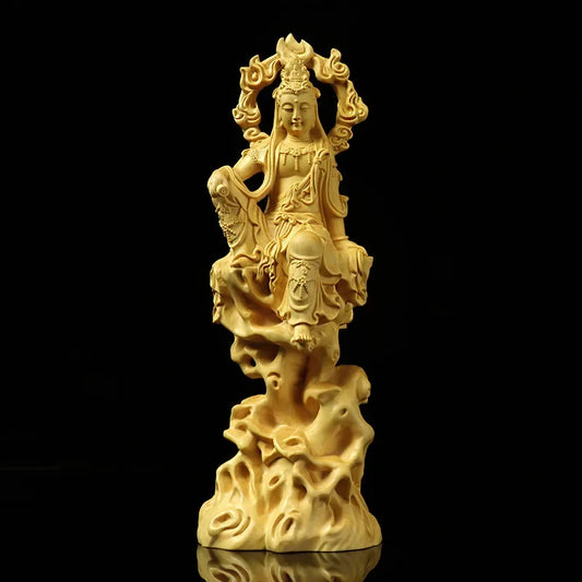 Feng Shui Boxwood Carving Buddha Statue Guanyin