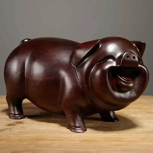 Feng Shui Wooden Crafts Carving Handmade Pig Figurines
