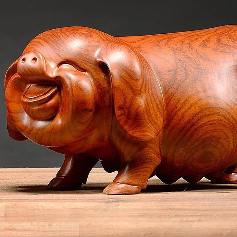 Feng Shui Wooden Crafts Carving Handmade Pig Figurines