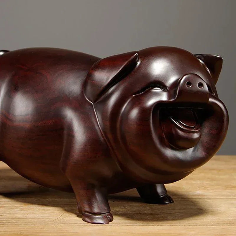 Feng Shui Wooden Crafts Carving Handmade Pig Figurines