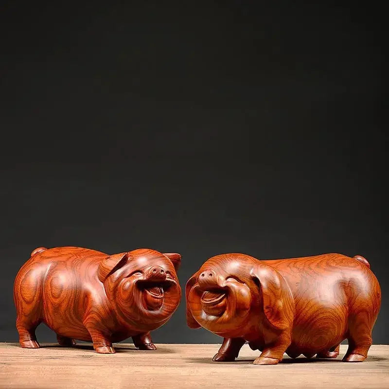 Feng Shui Wooden Crafts Carving Handmade Pig Figurines