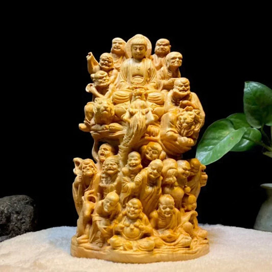 Thuja Wood Carving Eighteen Arhat Buddha Decor Tathagata